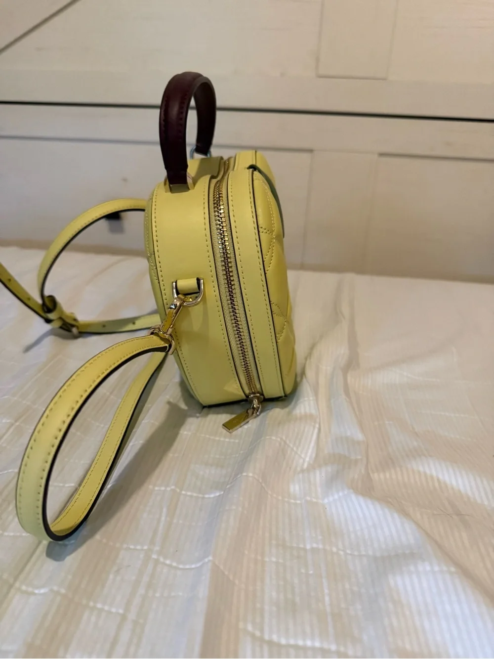 kate spade Yellow Quilted Apple Mini Crossbody with Green Leaf